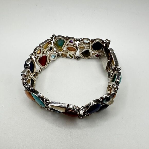 7.5" Mult-gemstone and shell stamped sterling silver bracelet! - Picture 5 of 14